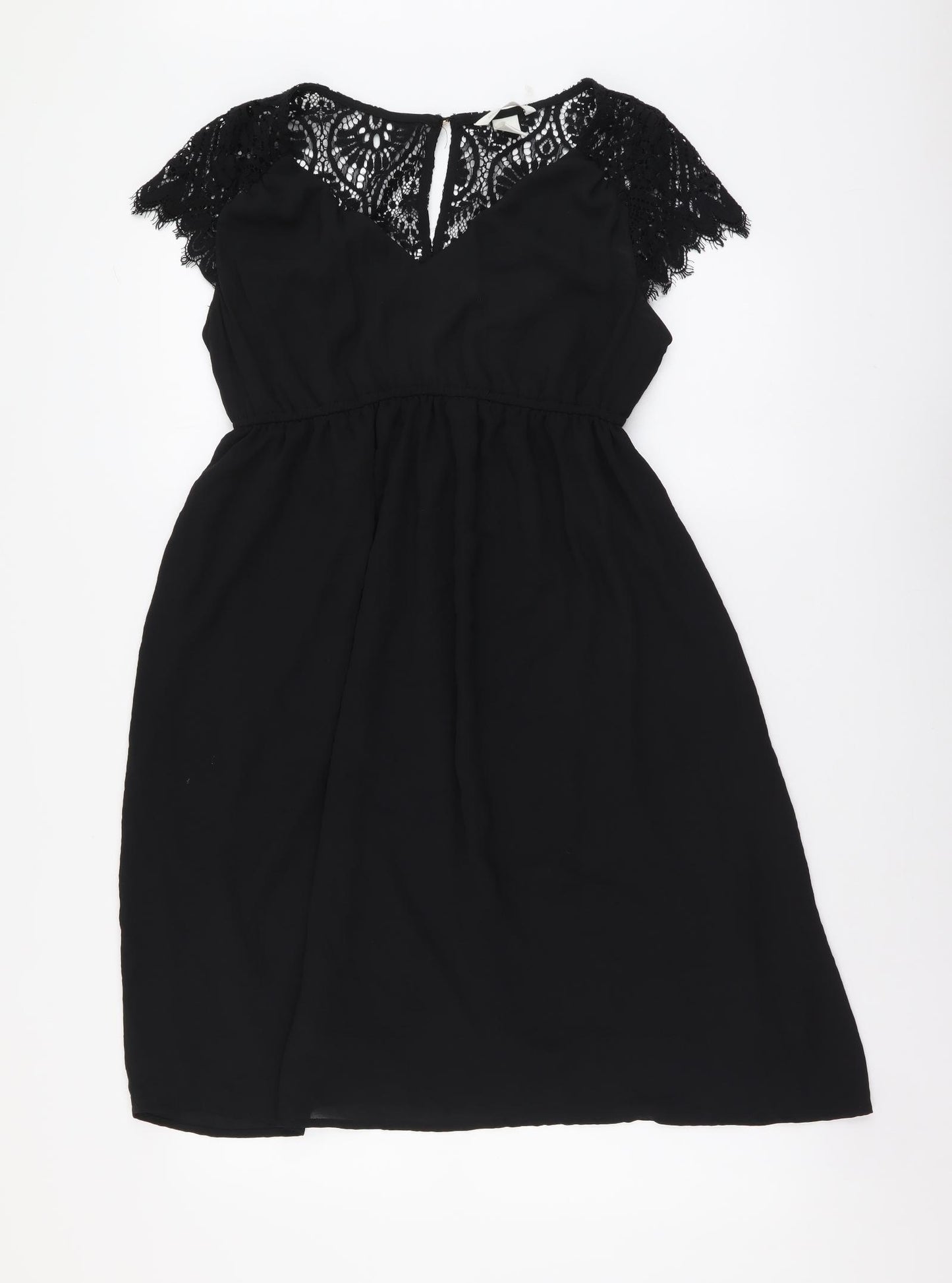 H&M Womens Black Polyester Fit & Flare Size S V-Neck Button