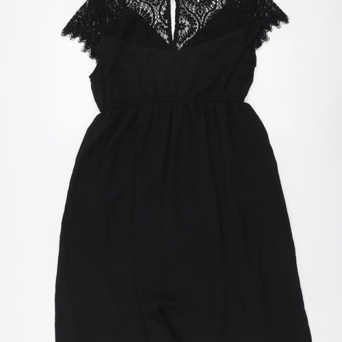 H&M Womens Black Polyester Fit & Flare Size S V-Neck Button