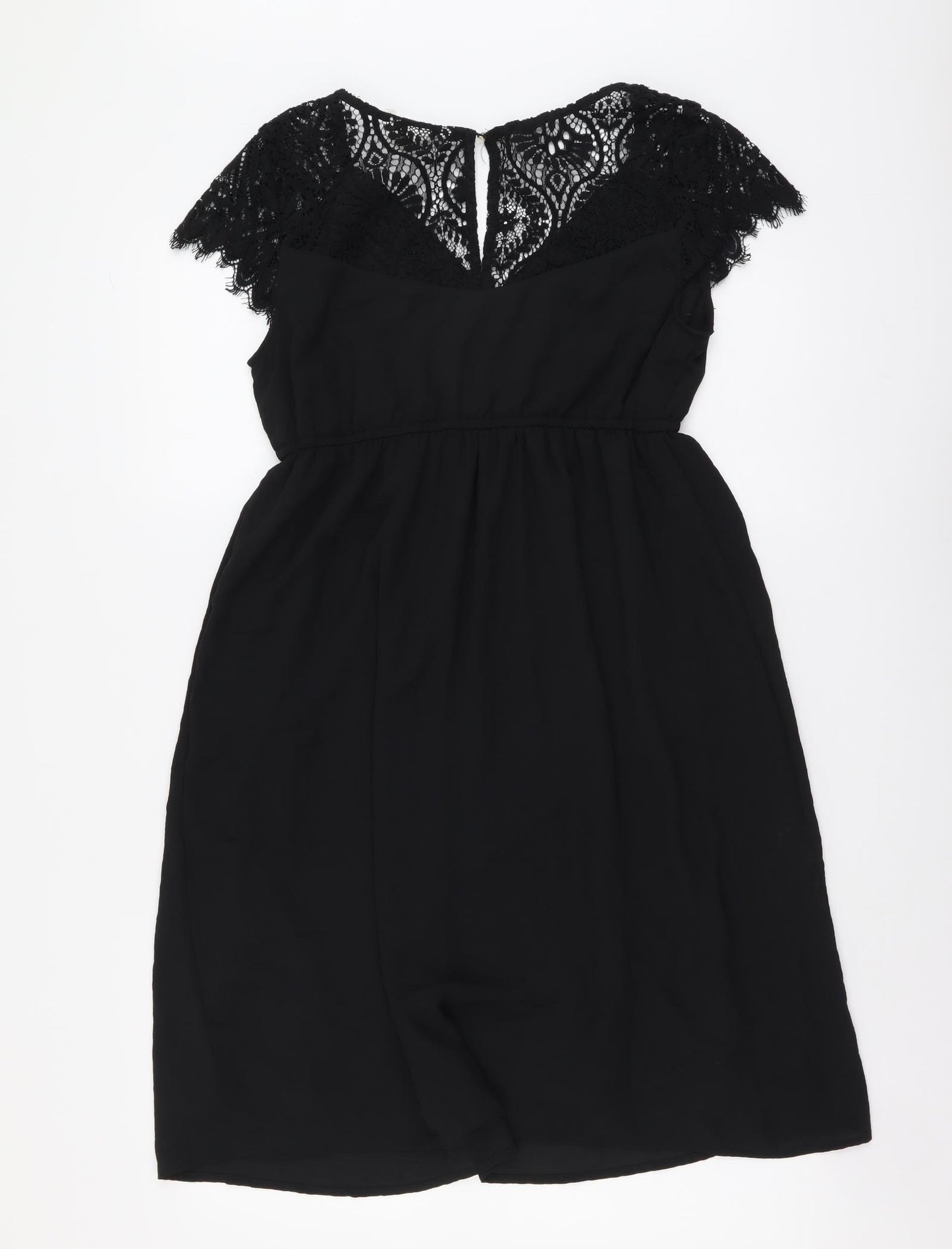 H&M Womens Black Polyester Fit & Flare Size S V-Neck Button