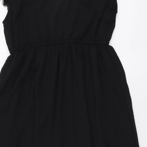 H&M Womens Black Polyester Fit & Flare Size S V-Neck Button