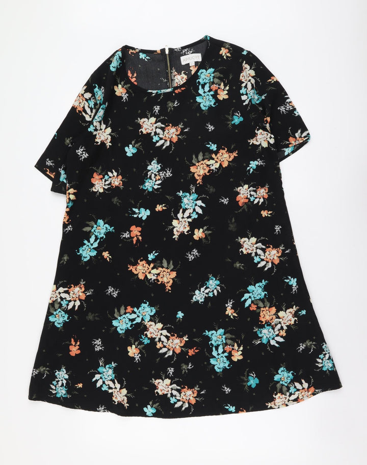 Apricot Womens Black Floral Polyester Shift Size 12 Round Neck Zip