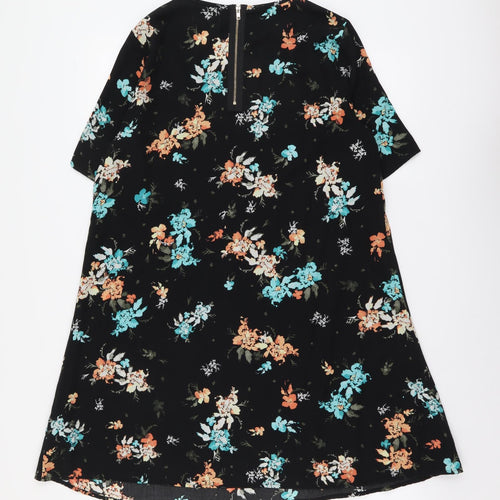 Apricot Womens Black Floral Polyester Shift Size 12 Round Neck Zip