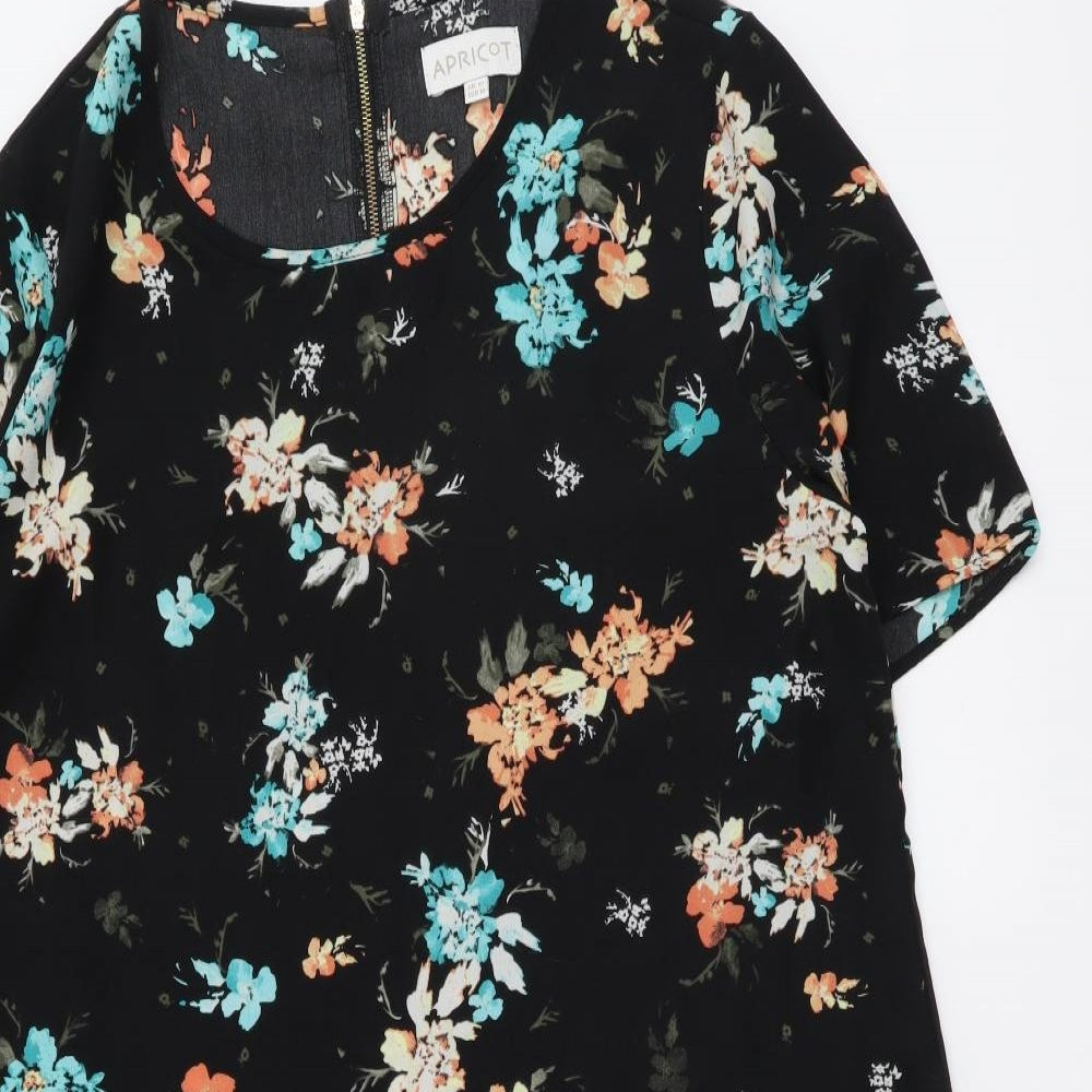 Apricot Womens Black Floral Polyester Shift Size 12 Round Neck Zip