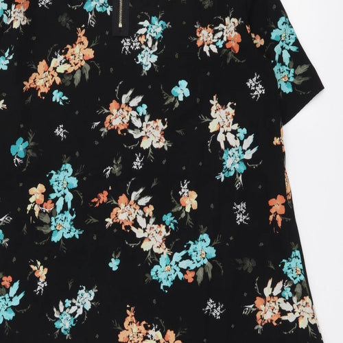Apricot Womens Black Floral Polyester Shift Size 12 Round Neck Zip