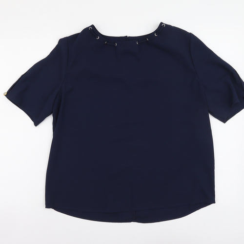 Marks and Spencer Womens Blue Polyester Basic Blouse Size 12 Round Neck