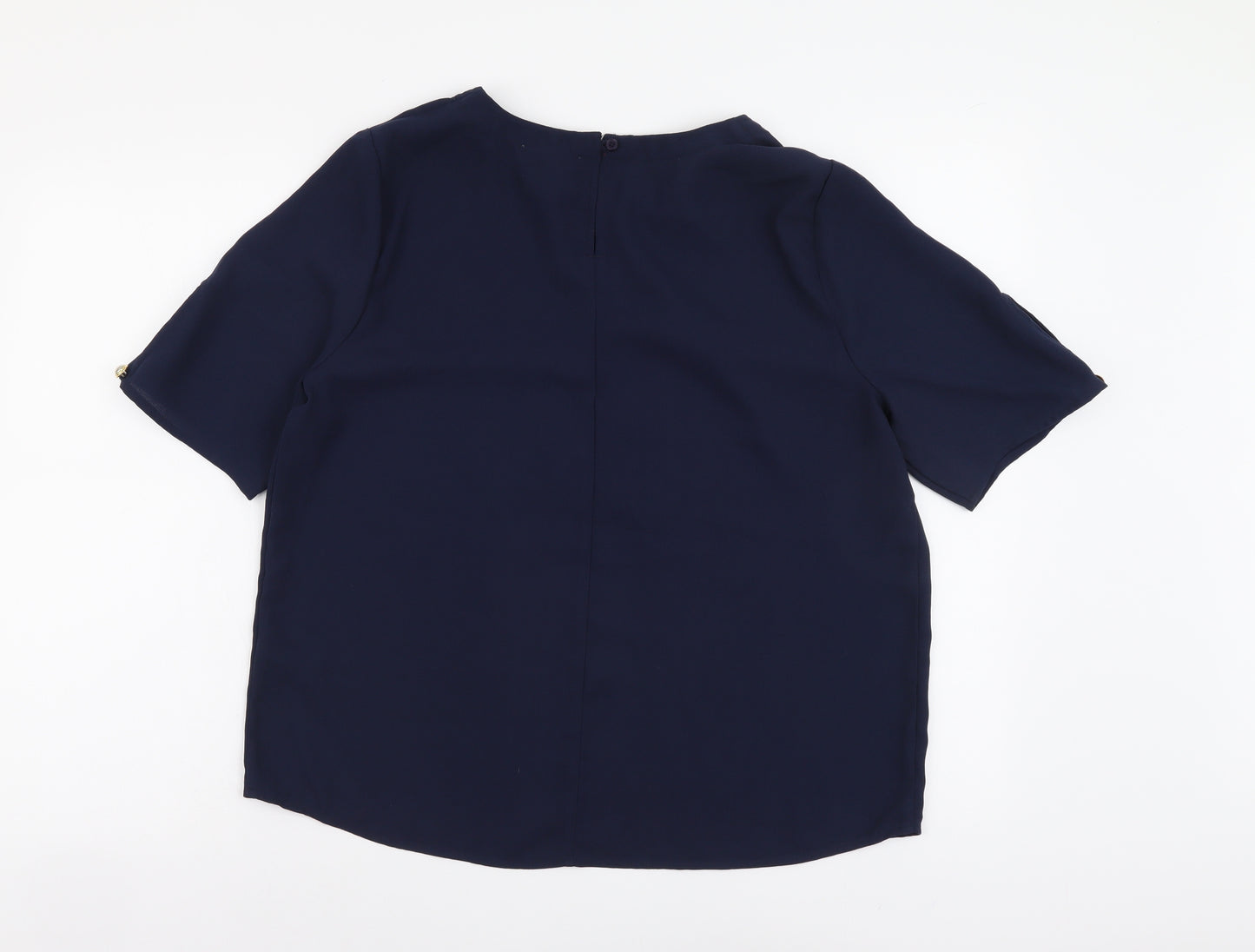 Marks and Spencer Womens Blue Polyester Basic Blouse Size 12 Round Neck