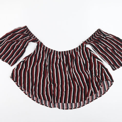 Bershka Womens Red Striped Viscose Basic Blouse Size S Off the Shoulder