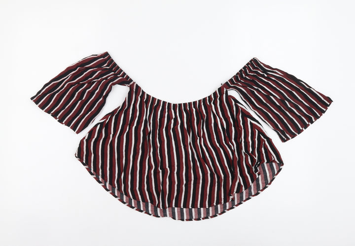 Bershka Womens Red Striped Viscose Basic Blouse Size S Off the Shoulder