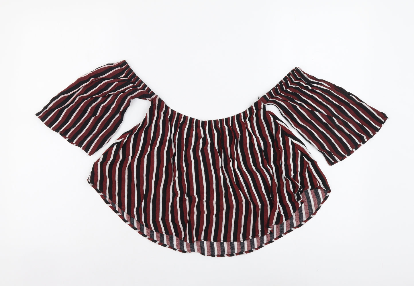 Bershka Womens Red Striped Viscose Basic Blouse Size S Off the Shoulder