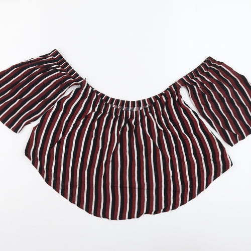 Bershka Womens Red Striped Viscose Basic Blouse Size S Off the Shoulder