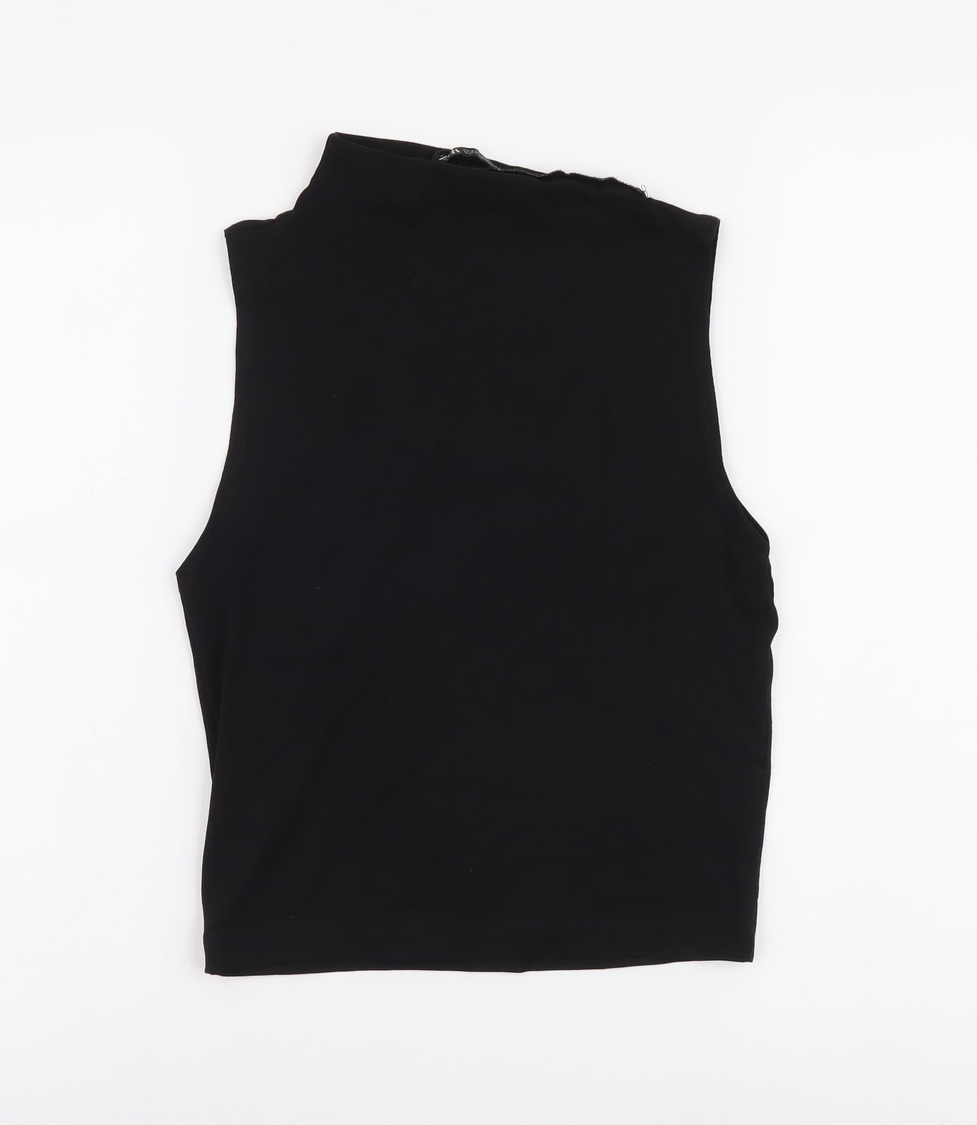 Zara Womens Black Cotton Cropped Blouse Size S Round Neck