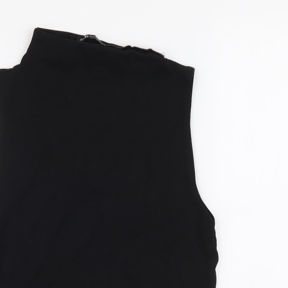 Zara Womens Black Cotton Cropped Blouse Size S Round Neck