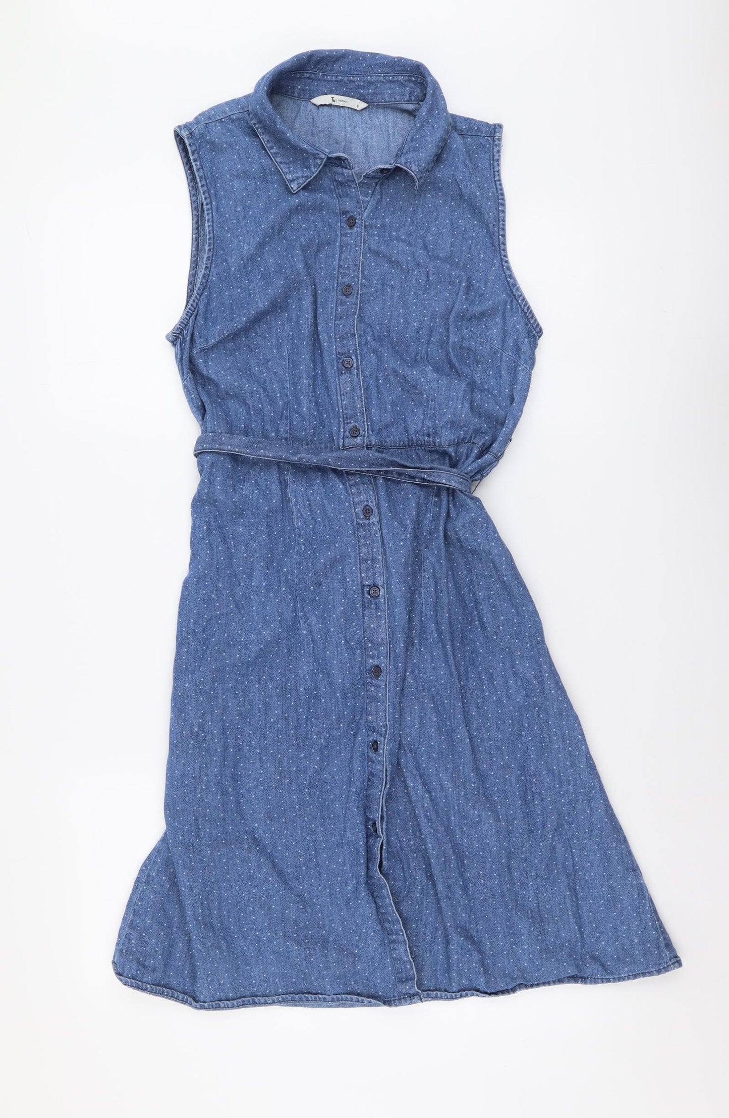 TU Womens Blue Cotton Shirt Dress Size 12 Collared Button