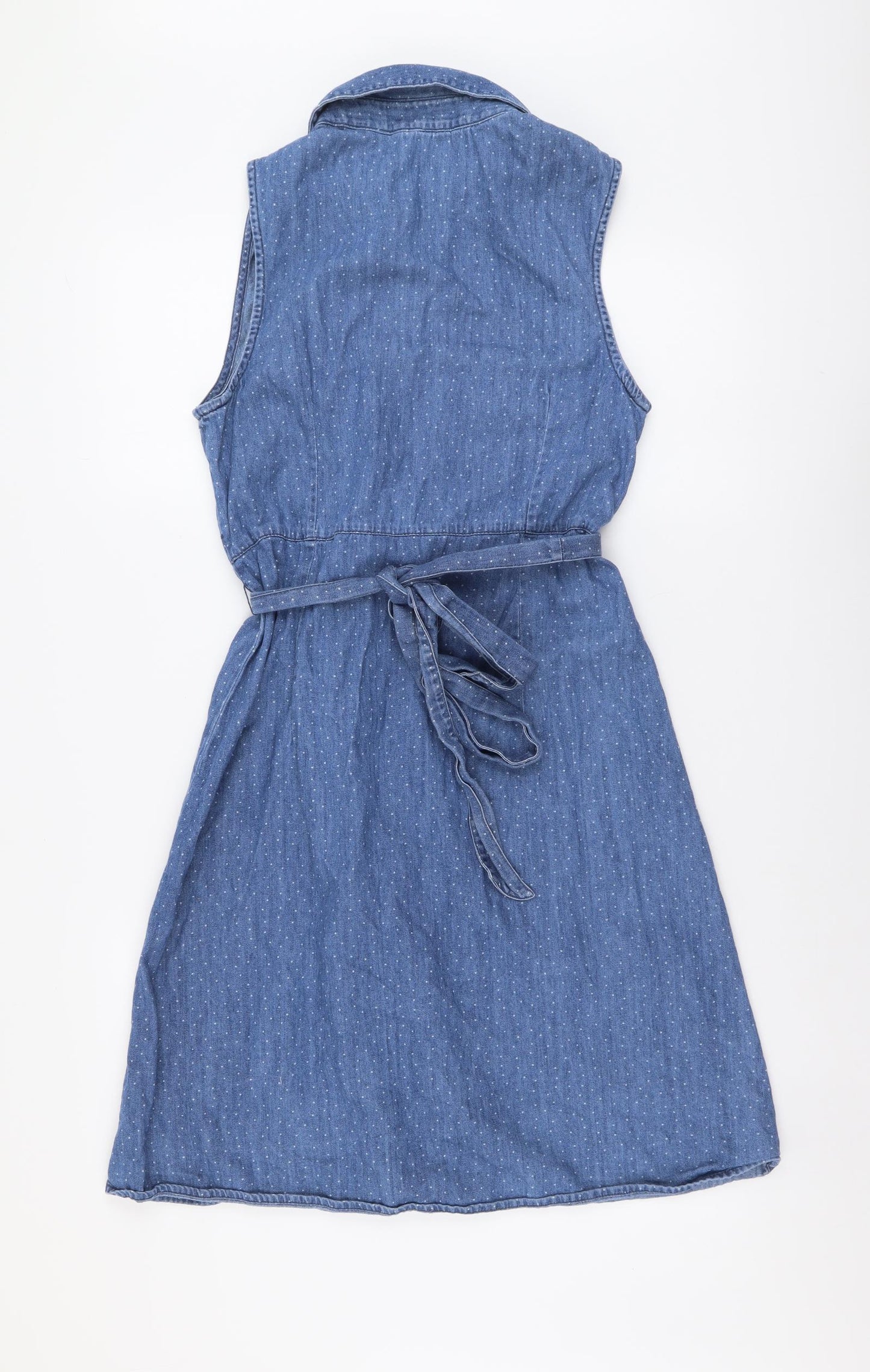 TU Womens Blue Cotton Shirt Dress Size 12 Collared Button
