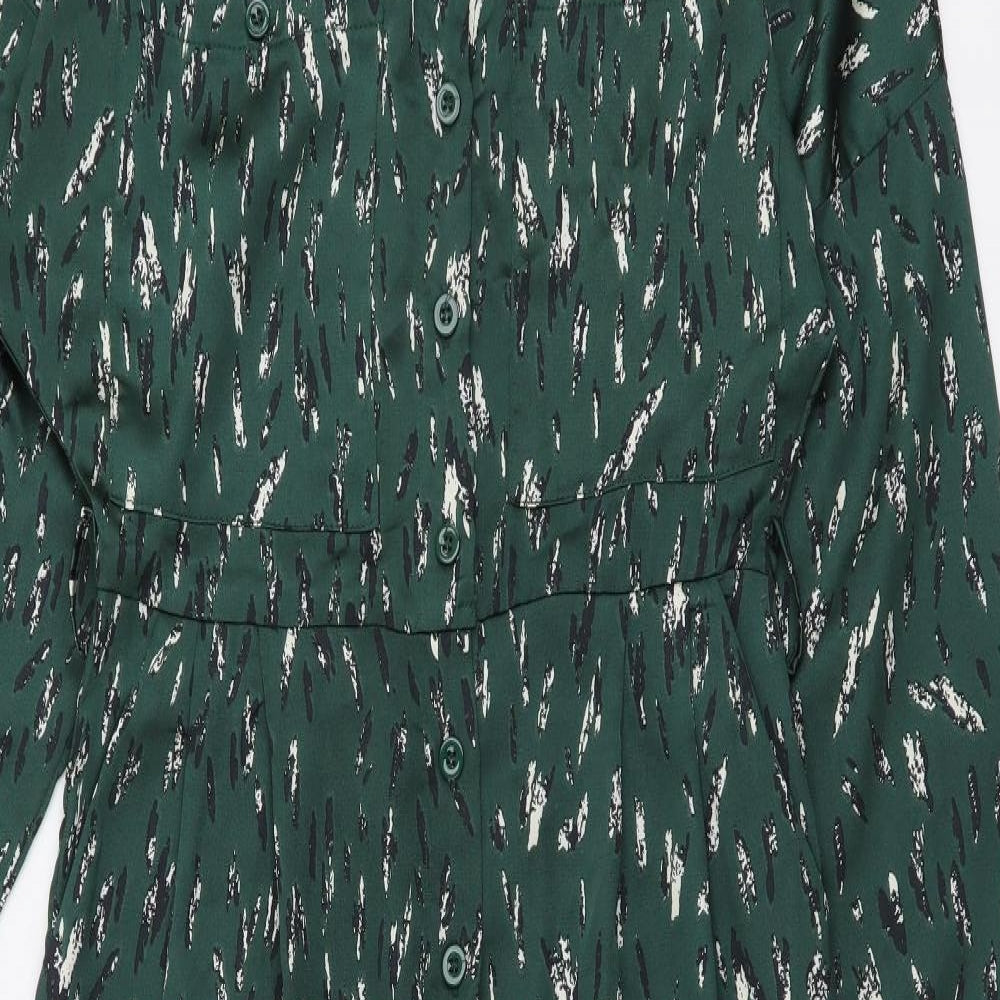 AX Paris Womens Green Geometric Polyester Jumpsuit One-Piece Size 8 Button