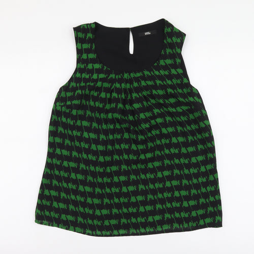 Marks and Spencer Womens Green Geometric Polyester Basic Blouse Size 12 Scoop Neck