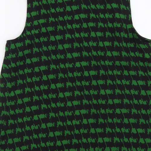 Marks and Spencer Womens Green Geometric Polyester Basic Blouse Size 12 Scoop Neck