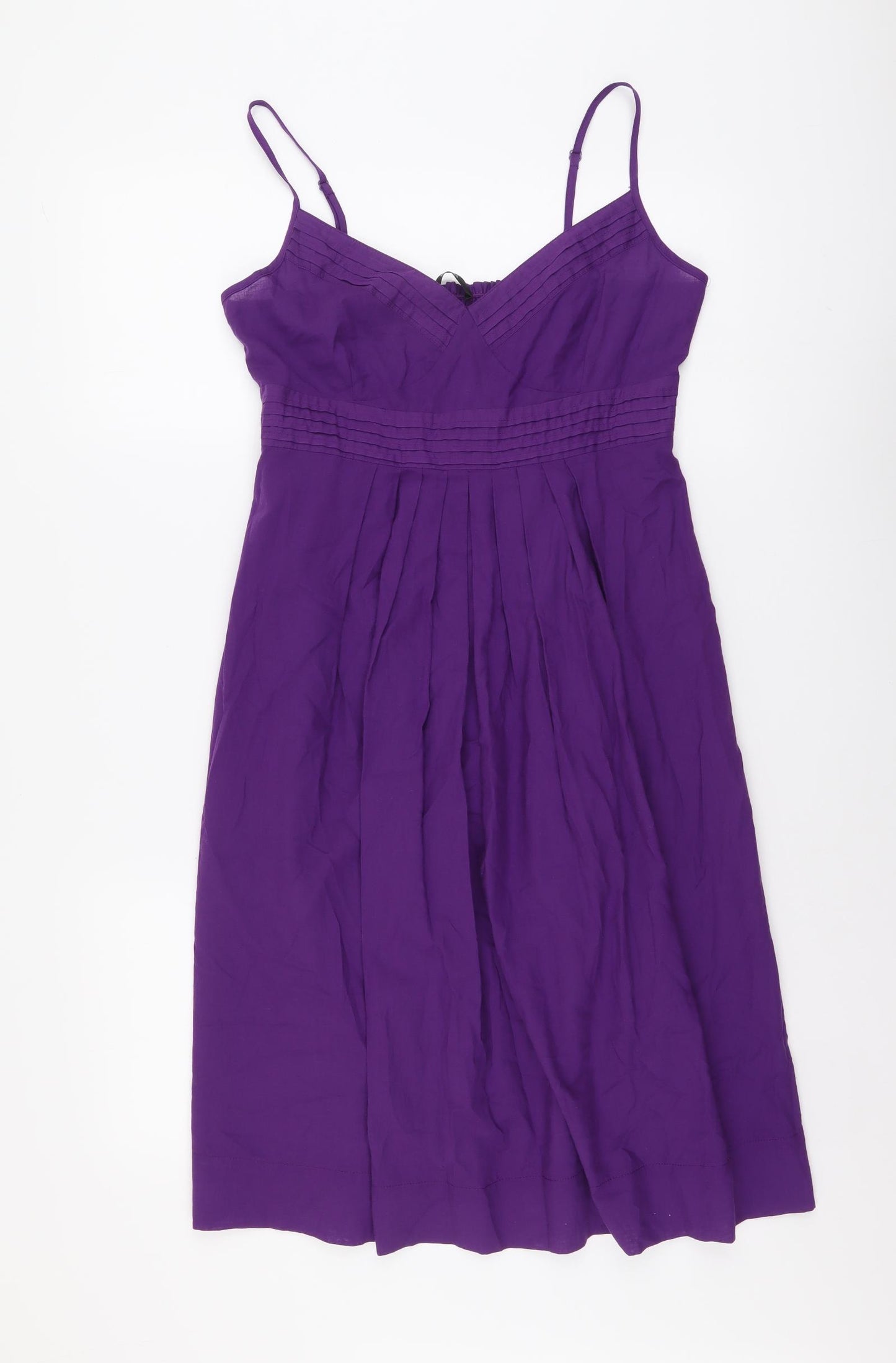 Marks and Spencer Womens Purple Cotton Slip Dress Size 10 V-Neck Pullover - Shirred Back