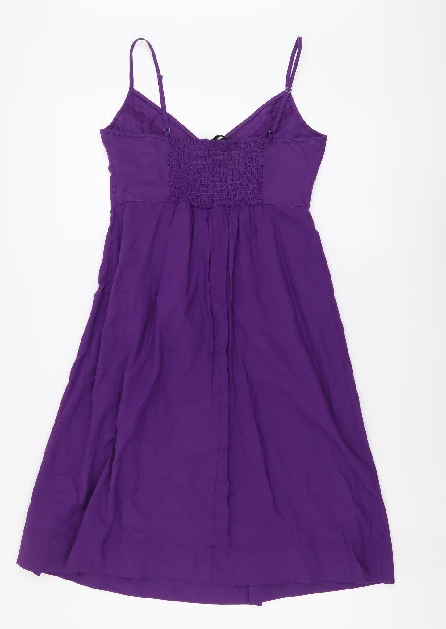 Marks and Spencer Womens Purple Cotton Slip Dress Size 10 V-Neck Pullover - Shirred Back