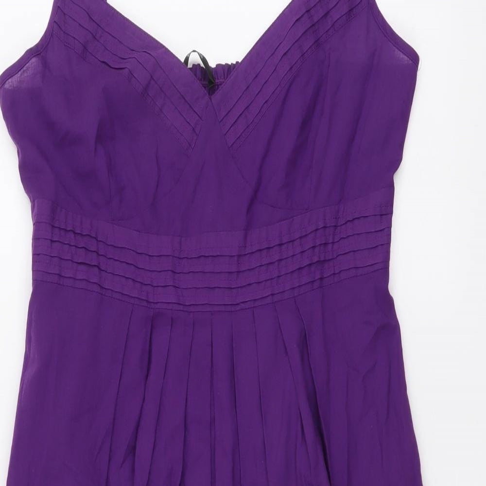 Marks and Spencer Womens Purple Cotton Slip Dress Size 10 V-Neck Pullover - Shirred Back