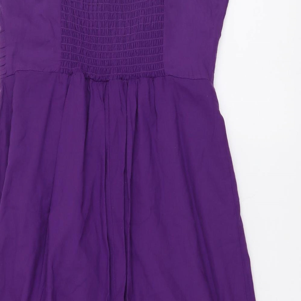 Marks and Spencer Womens Purple Cotton Slip Dress Size 10 V-Neck Pullover - Shirred Back