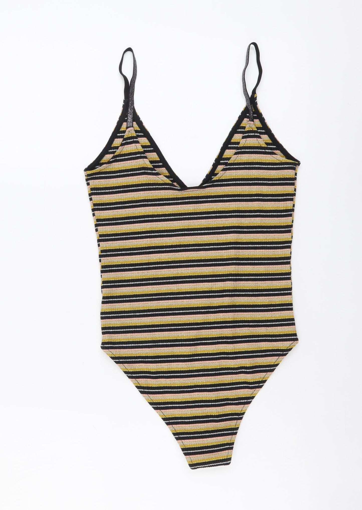 Topshop Womens Multicoloured Striped Polyester Bodysuit One-Piece Size 10 Snap