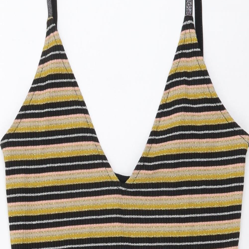 Topshop Womens Multicoloured Striped Polyester Bodysuit One-Piece Size 10 Snap