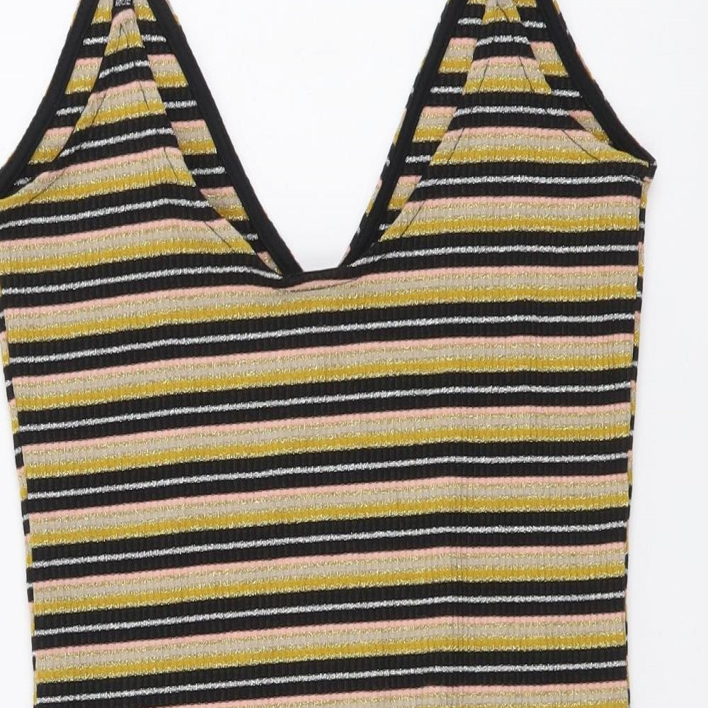 Topshop Womens Multicoloured Striped Polyester Bodysuit One-Piece Size 10 Snap