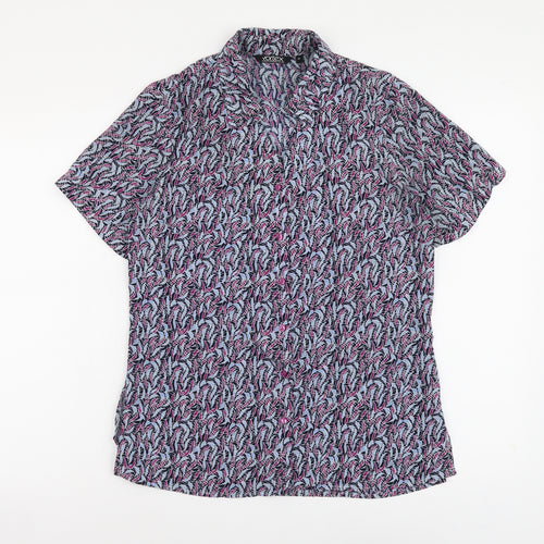 Vortex Womens Blue Geometric Polyester Basic Button-Up Size 10 Collared