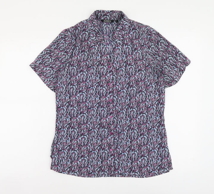 Vortex Womens Blue Geometric Polyester Basic Button-Up Size 10 Collared
