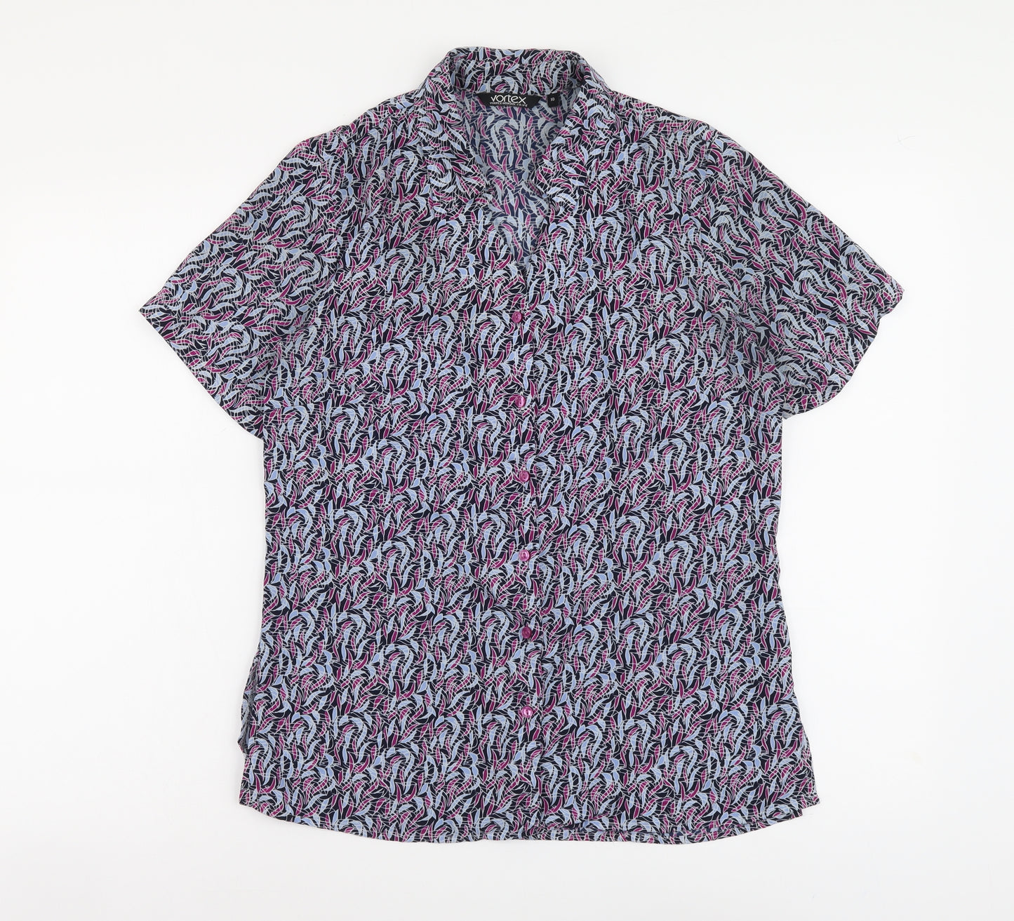 Vortex Womens Blue Geometric Polyester Basic Button-Up Size 10 Collared