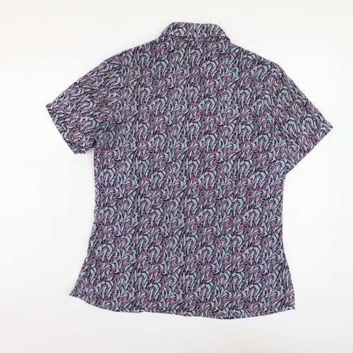Vortex Womens Blue Geometric Polyester Basic Button-Up Size 10 Collared