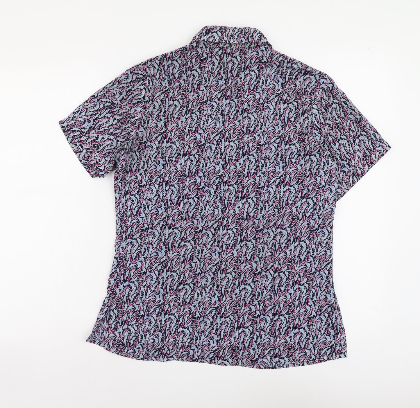 Vortex Womens Blue Geometric Polyester Basic Button-Up Size 10 Collared