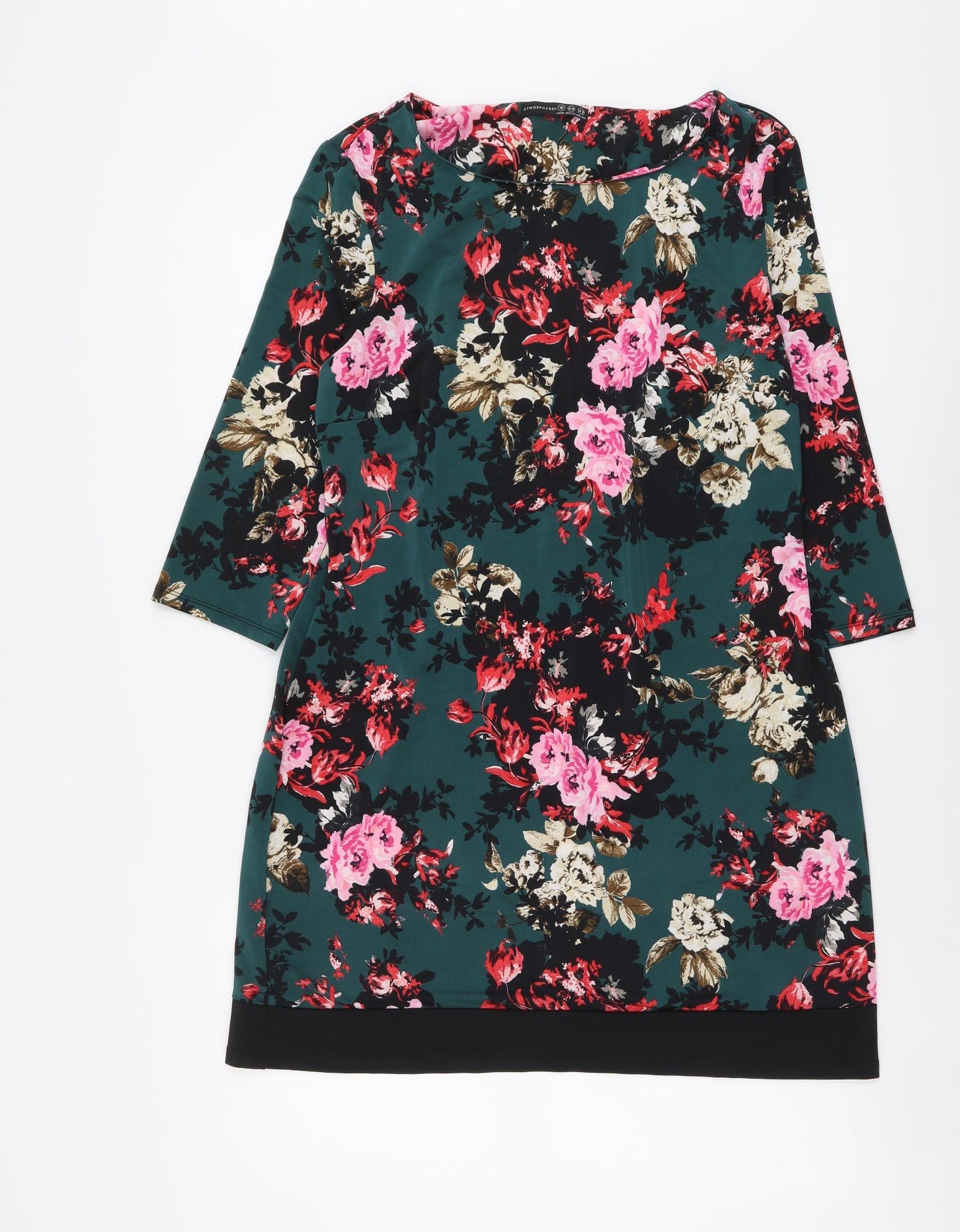 Atmosphere Womens Green Floral Polyester Shift Size 16 Boat Neck Pullover