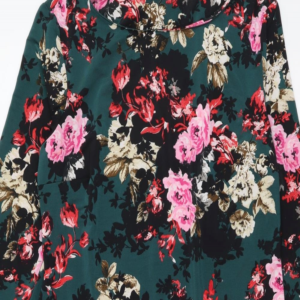 Atmosphere Womens Green Floral Polyester Shift Size 16 Boat Neck Pullover