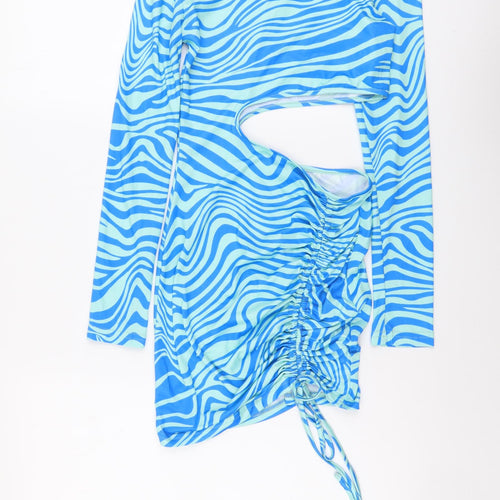 SheIn Womens Blue Animal Print Polyester Bodycon Size XS Boat Neck Pullover