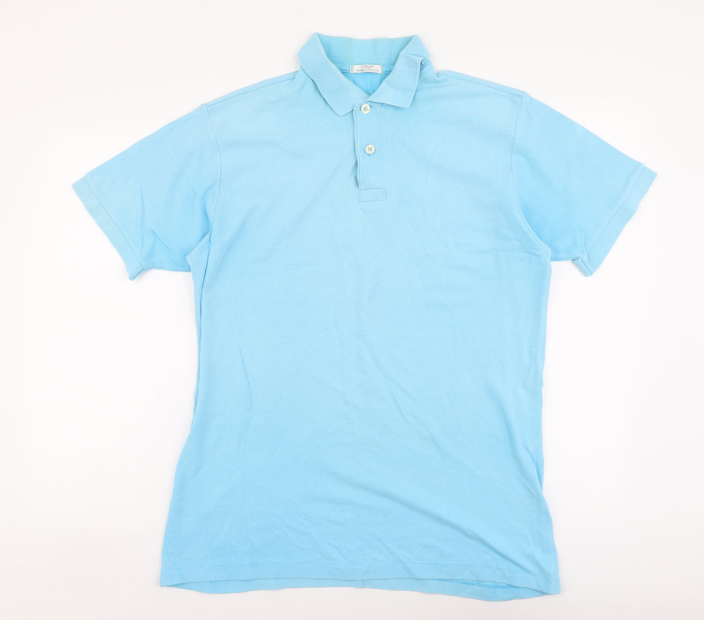 Marks and Spencer Mens Blue Cotton Polo Size M Collared Button