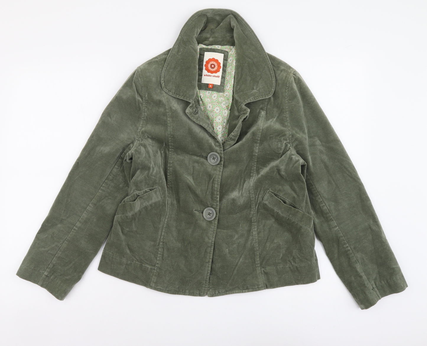 White Stuff Womens Green Jacket Blazer Size 8 Button