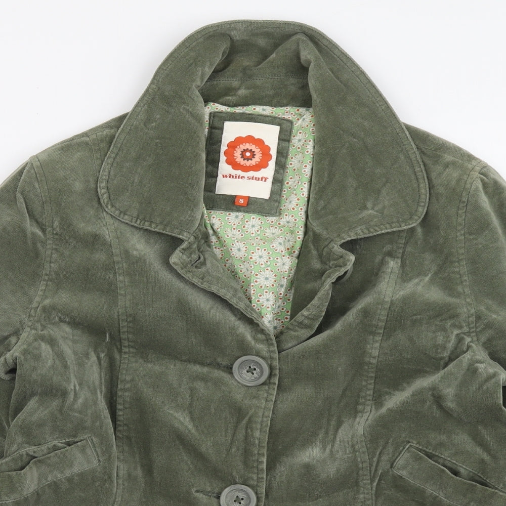 White Stuff Womens Green Jacket Blazer Size 8 Button