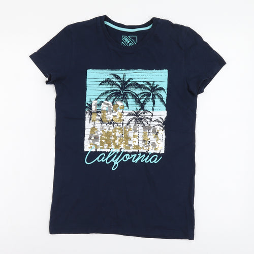 Urban-Dept Boys Blue Cotton Basic T-Shirt Size 12 Years Round Neck Pullover - California