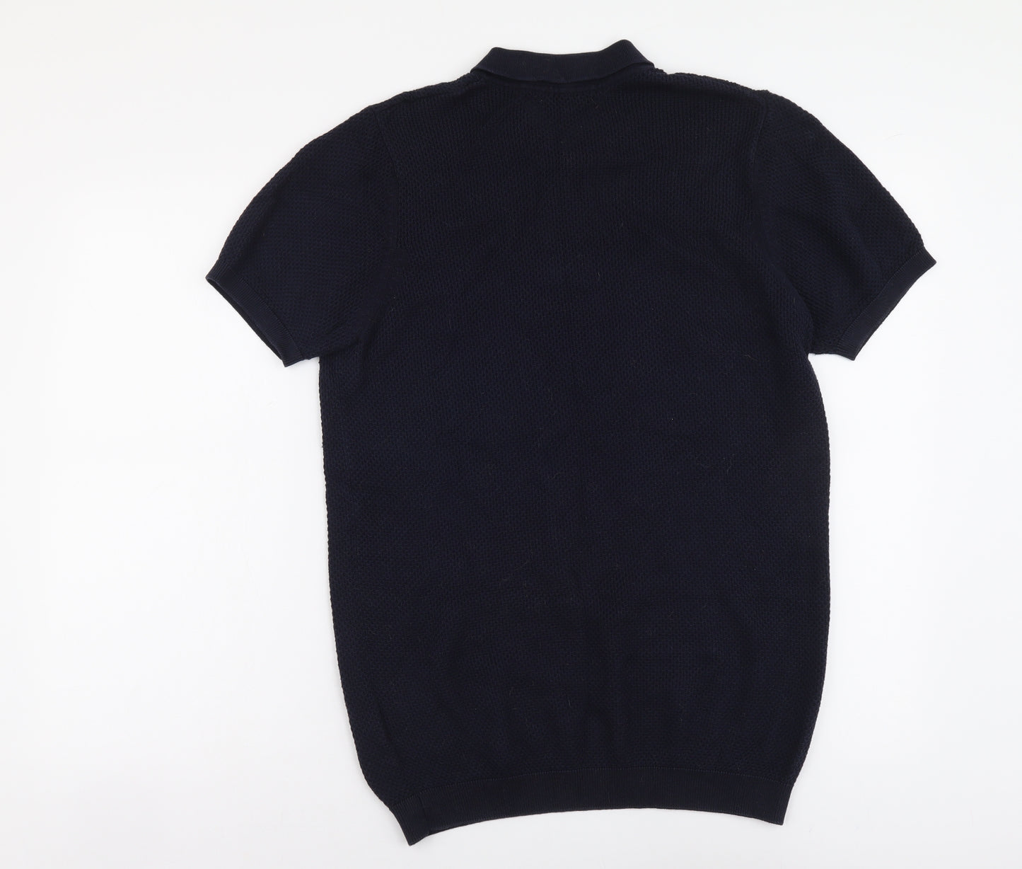 Nines Mens Blue Cotton Polo Size M Collared Button