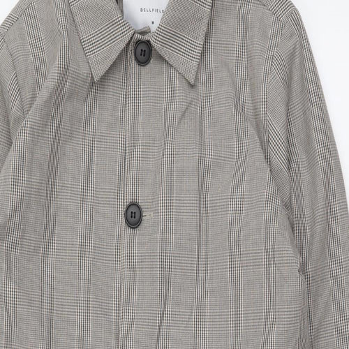 Bellfield Mens Beige Plaid Overcoat Coat Size M Button