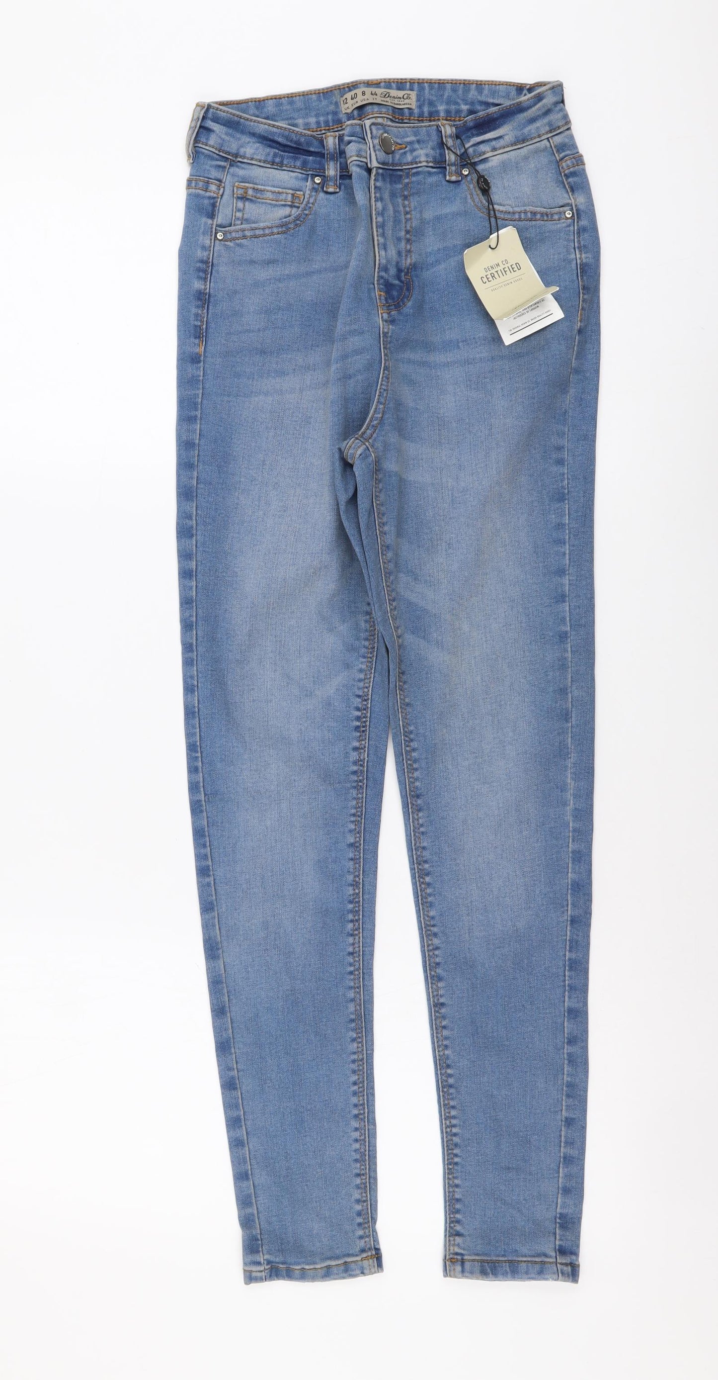 Denim & Co. Womens Blue Cotton Skinny Jeans Size 12 L26 in Regular Button