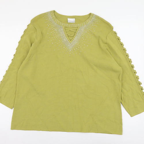 Roman Womens Green Boat Neck Viscose Pullover Jumper Size 2XL - Keyhole Neck, Lace Up Sleeve Detail