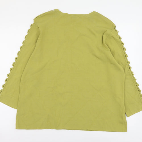 Roman Womens Green Boat Neck Viscose Pullover Jumper Size 2XL - Keyhole Neck, Lace Up Sleeve Detail