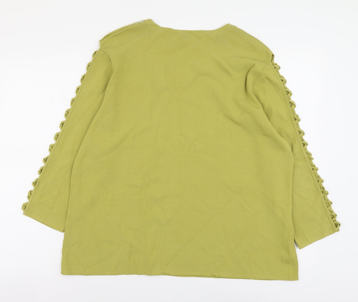 Roman Womens Green Boat Neck Viscose Pullover Jumper Size 2XL - Keyhole Neck, Lace Up Sleeve Detail