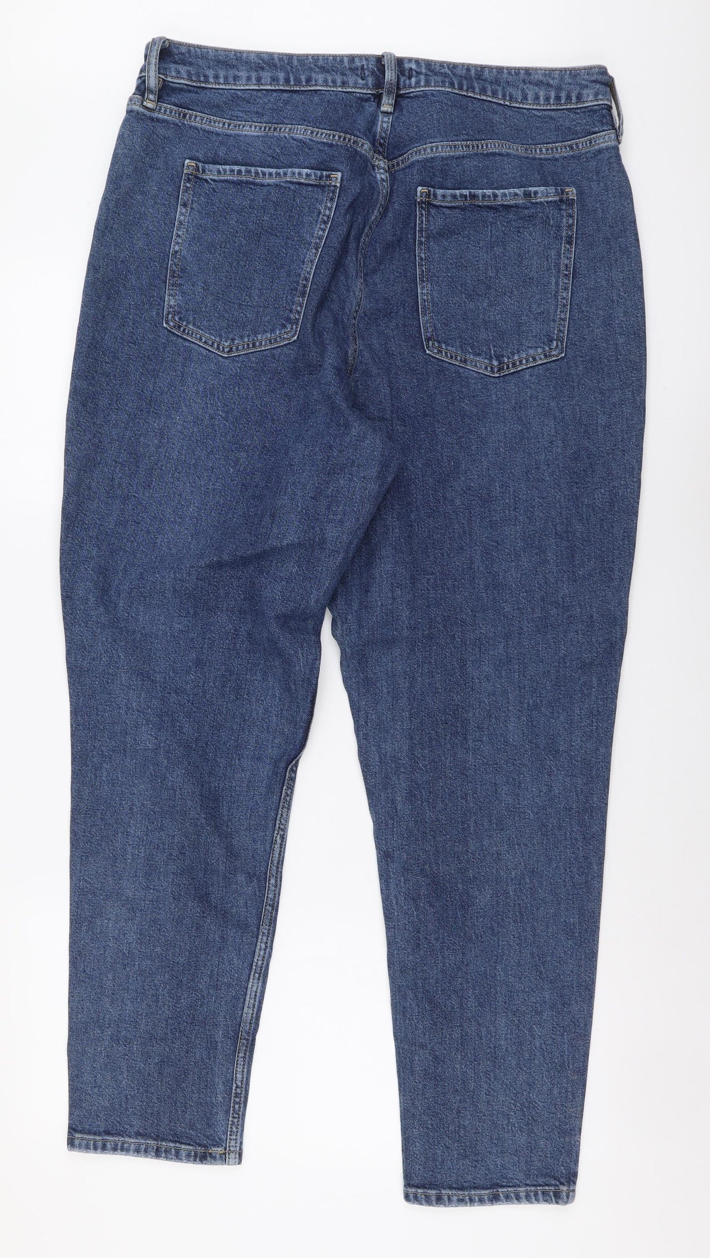 F&F Womens Blue Cotton Straight Jeans Size 16 L30 in Regular Button