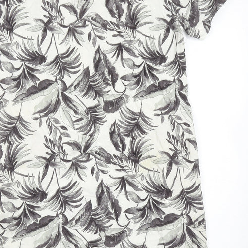 papaya Womens Grey Floral Linen A-Line Size 12 V-Neck Pullover