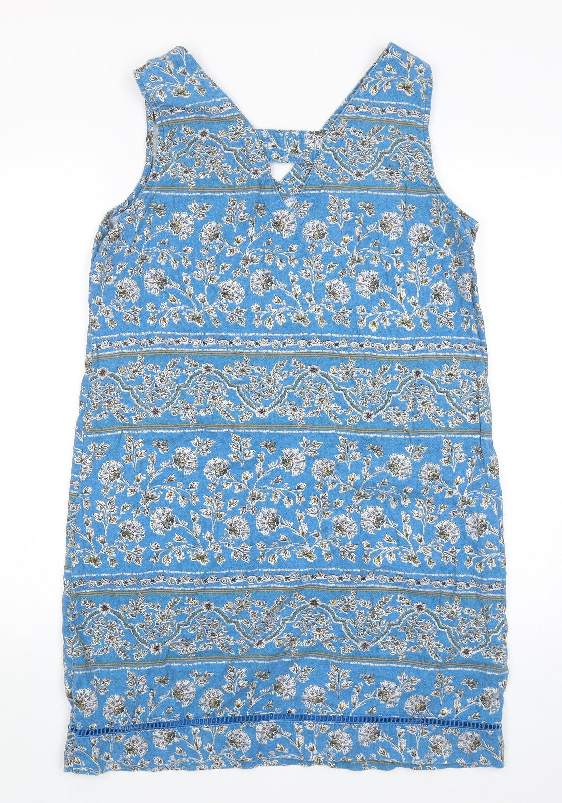 NEXT Womens Blue Floral Linen Shift Size 12 V-Neck Pullover