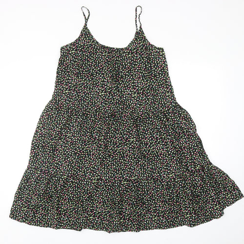 Marks and Spencer Womens Black Floral Viscose A-Line Size 8 Scoop Neck Pullover - Tiered
